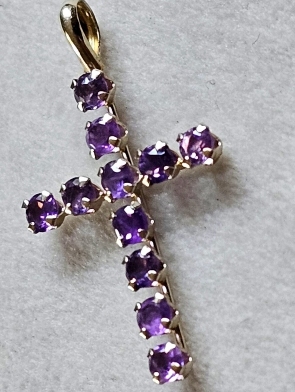 10k Yellow Gold Amethyst Religious Cross Pendant - Picture 8 of 9